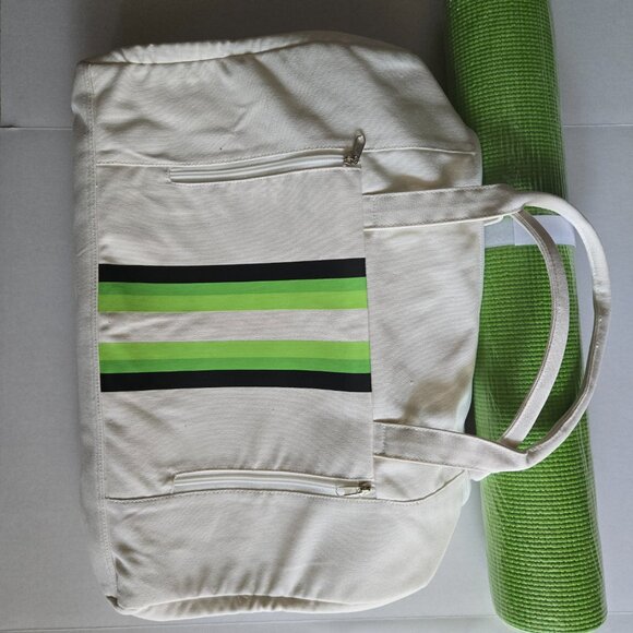 Orbit Gym Bag With Yoga Mat, 20"H x 7"W x 13"D, Cream/Green - Picture 4 of 4